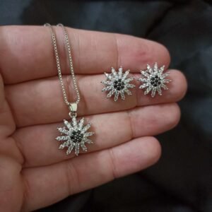 Daily Wear Silver Set With Black Stone in Center