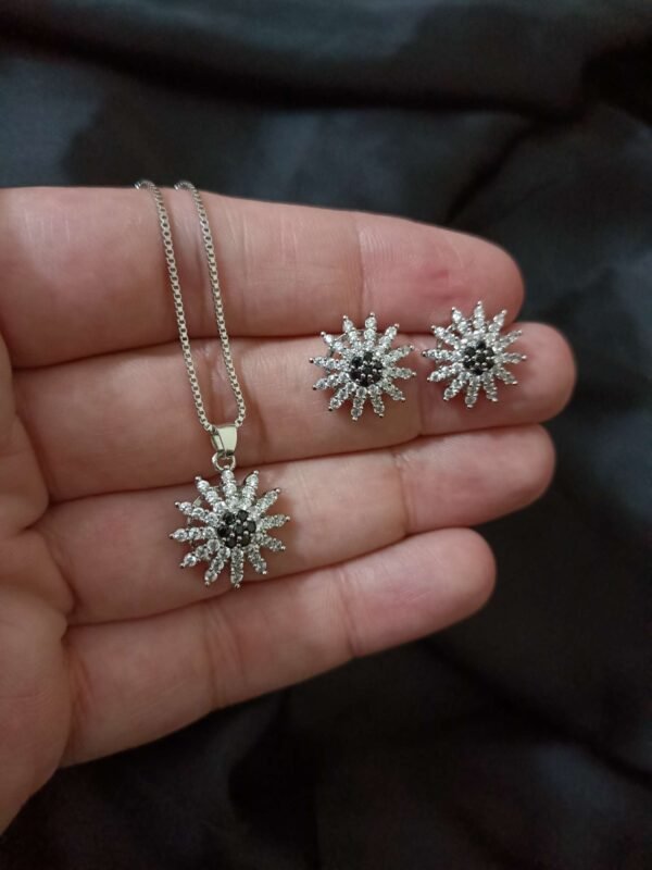 Daily Wear Silver Set With Black Stone in Center