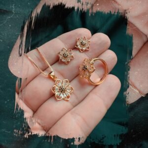 Tapered Stone Sun Flower Set With Ring