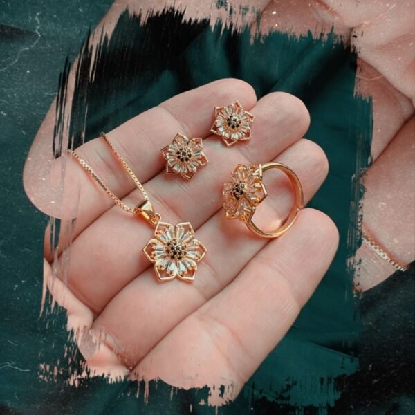 Tapered Stone Sun Flower Set With Ring