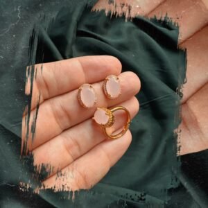 Oval Shaped Fine Cut Stone Earing & Ring in Powder Pink