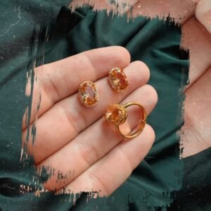 Oval Shaped Fine Cut Stone Earing & Ring in Champion Color