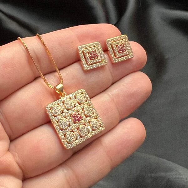 Square Pendent Set With Ruby Stone - Image 2