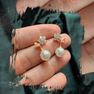 White Zircon Flower With White Pearl