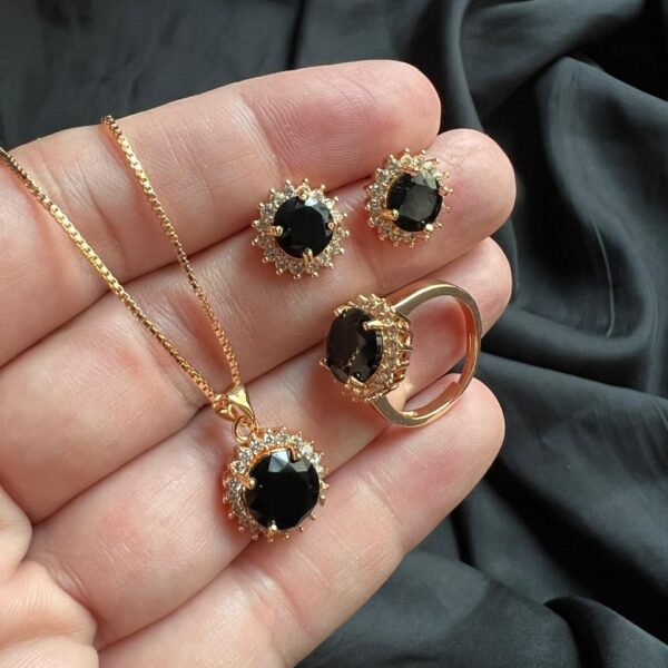 Gold Look Set Black & Red With Ring - Image 5