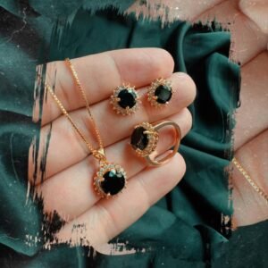 Gold Look Set Black & Red With Ring
