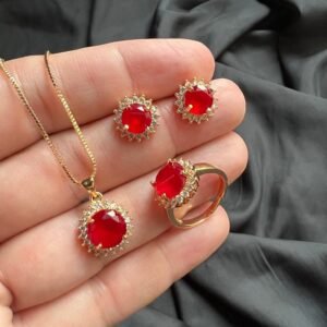 Gold Look Set Red With Ring