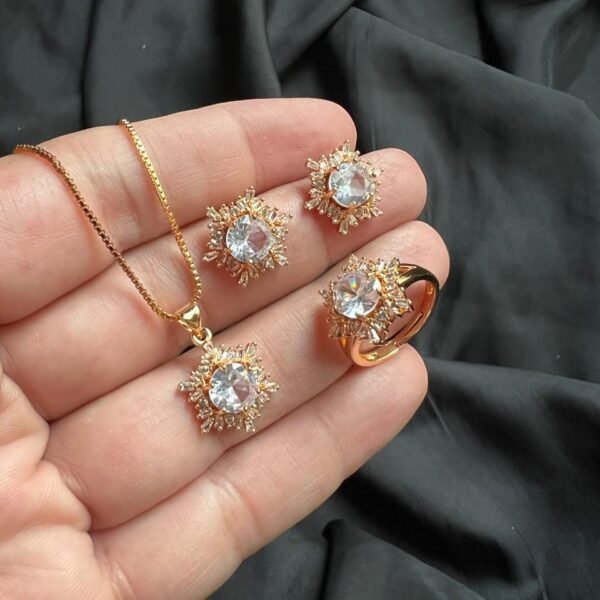 Big Stone White Gold Look Set With Ring - Image 4