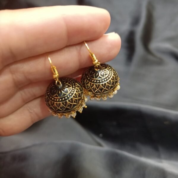 Black Jhomki With Golden Base Medium Size - Image 3