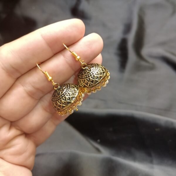 Black Jhomki With Golden Base Medium Size - Image 2