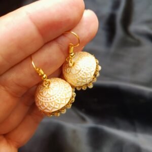 White Jhomki With Golden Base Medium Size