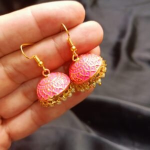 Pink Jhomki With Golden Base Medium Size