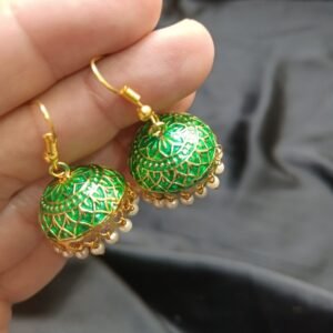 Green Jhomki With Golden Base Medium Size