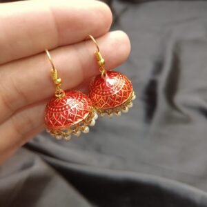 Red Jhomki With Golden Base Medium Size