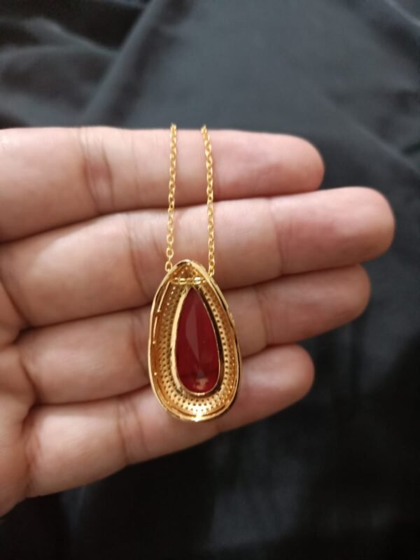 Turkish Big Maroonish Stone Pendent With Chain - Image 7
