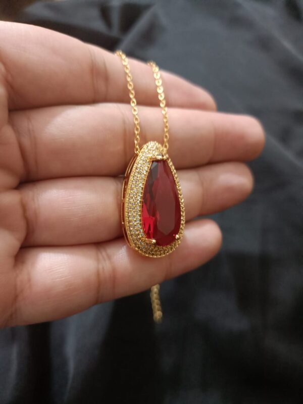 Turkish Big Maroonish Stone Pendent With Chain - Image 6