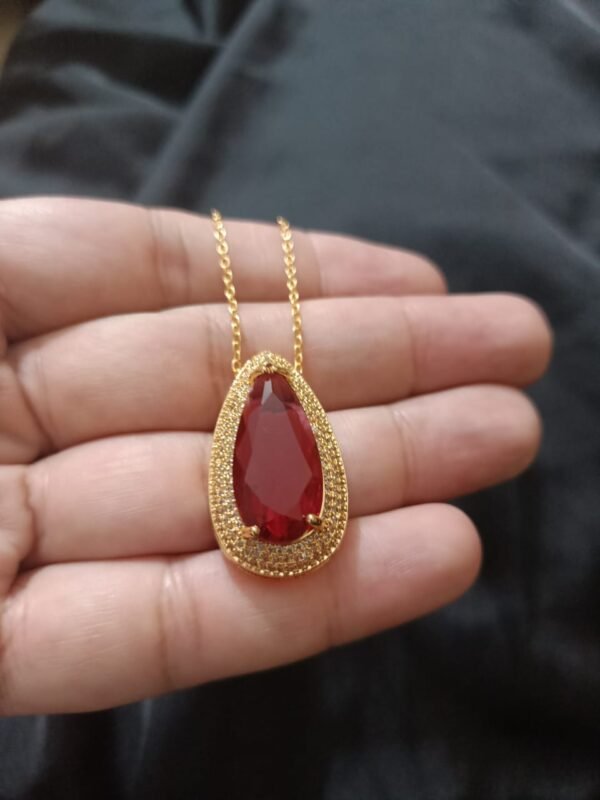 Turkish Big Maroonish Stone Pendent With Chain - Image 5