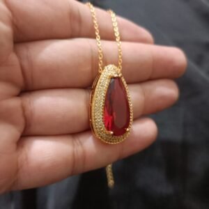 Turkish Big Maroonish Stone Pendent With Chain