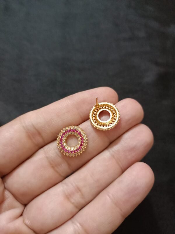 Circle Pendent & Studs Zircon Set With Beautiful Ruby Stone - Image 7