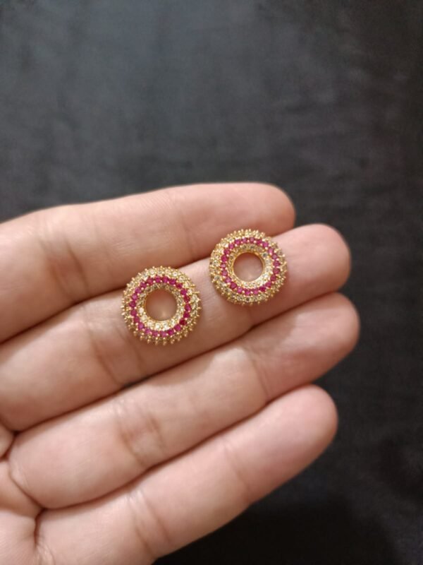 Circle Pendent & Studs Zircon Set With Beautiful Ruby Stone - Image 6