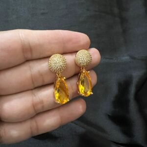 Drop Shape Big Yellow Stone Stud With Gold Base