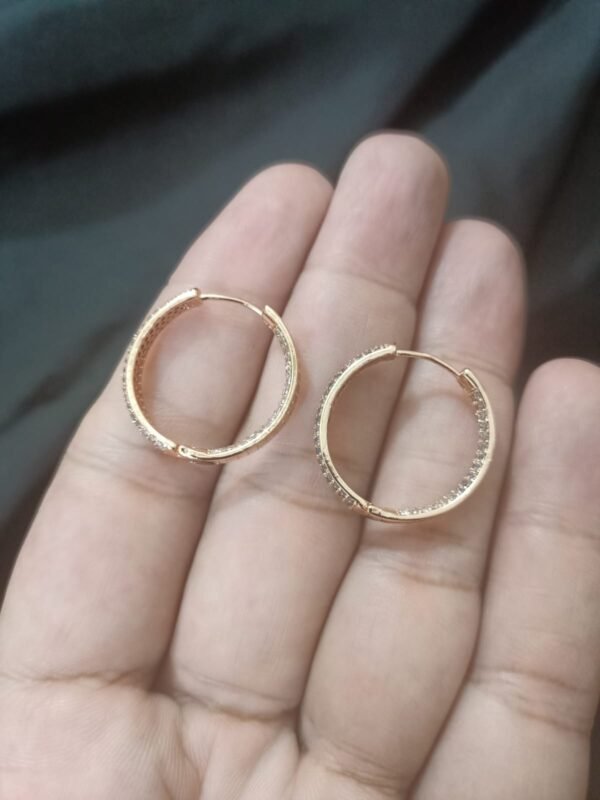 Xuping Double Tone Big Size Bali With Tiniest Zircon on Front & Back Inside - Image 10