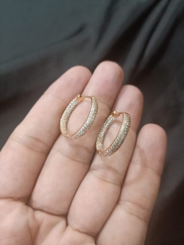 Xuping Double Tone Big Size Bali With Tiniest Zircon on Front & Back Inside - Image 6