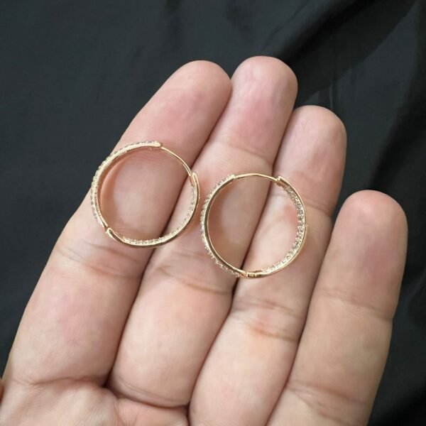 Xuping Double Tone Big Size Bali With Tiniest Zircon on Front & Back Inside - Image 2