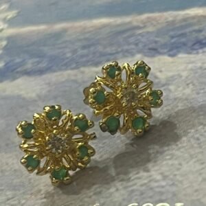 Silver Floral Mint Green Studs